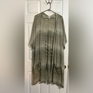 Denim & Company Olive Short Sleeve Ombre Stripe Cardigan - 3X